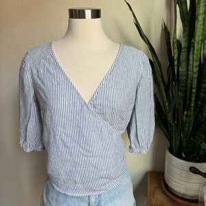 Abercrombie 2010 Linen Blend Puff Sleeve‎ Wrap Top – Cottagecore M
